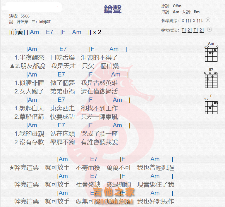 《枪声吉他谱》_5566_吉他图片谱2张 图1