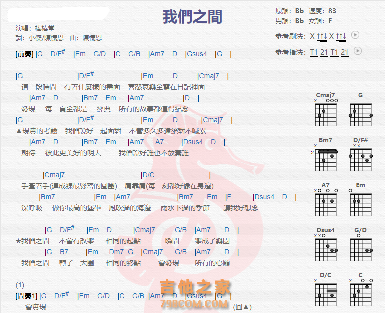 《我们之间吉他谱》_棒棒堂_吉他图片谱2张 图1