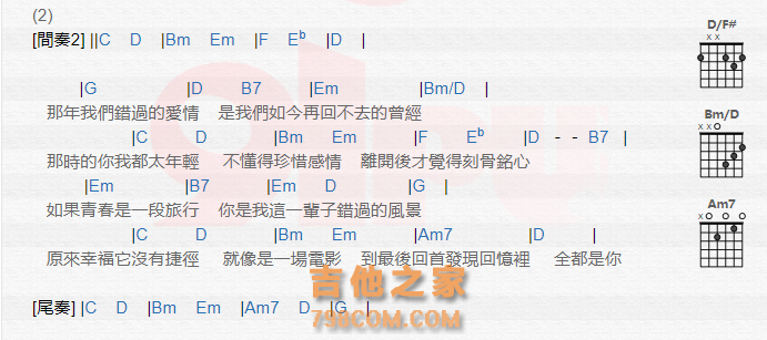 《那年错过的爱情吉他谱》_白小白_吉他图片谱2张 图2