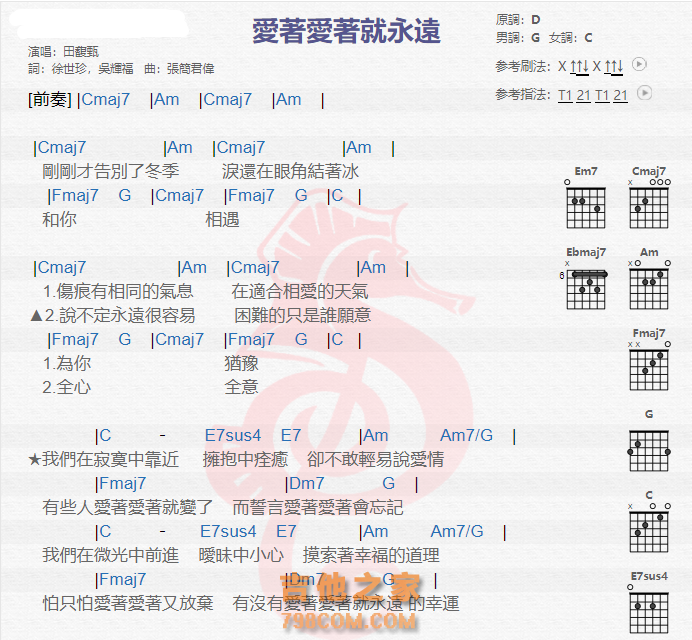 《爱着爱着就永远吉他谱》_田馥甄_吉他图片谱2张 图1