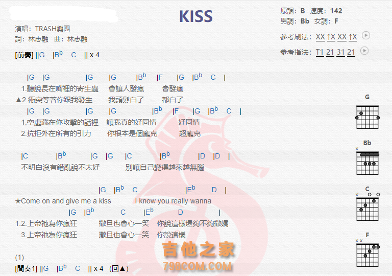 《kiss吉他谱》_trash_吉他图片谱2张 图1