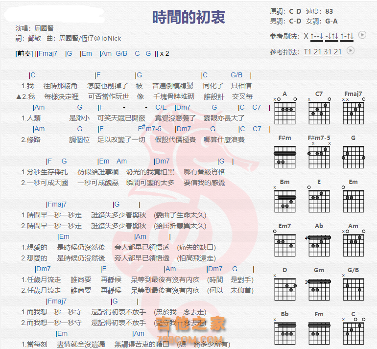 《时间的初衷吉他谱》_周国贤_吉他图片谱2张 图1