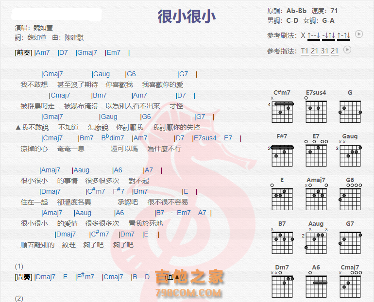 《很小很小吉他谱》_魏如萱_吉他图片谱2张 图1