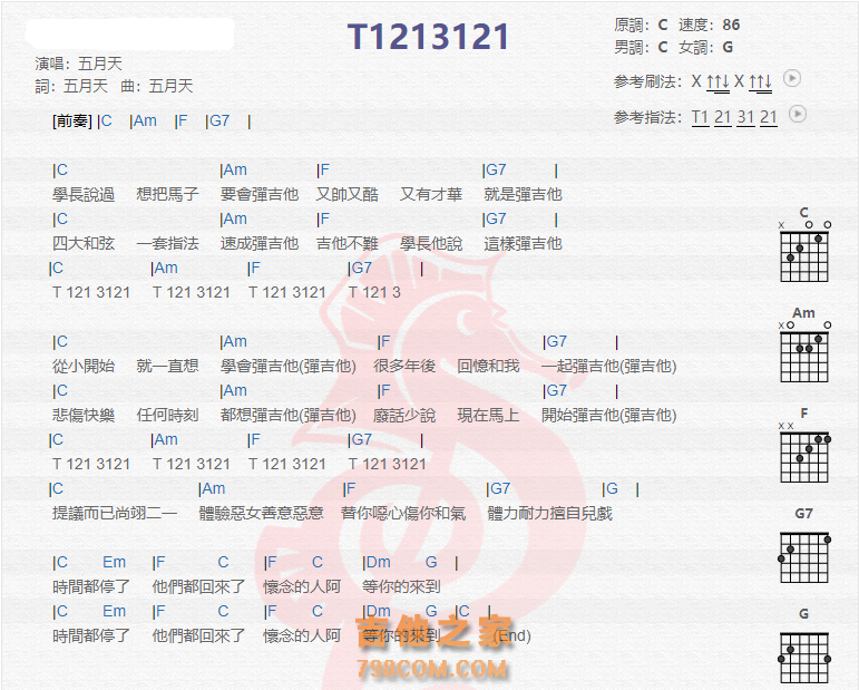 《t1213121吉他谱》_五月天_吉他图片谱2张 图1