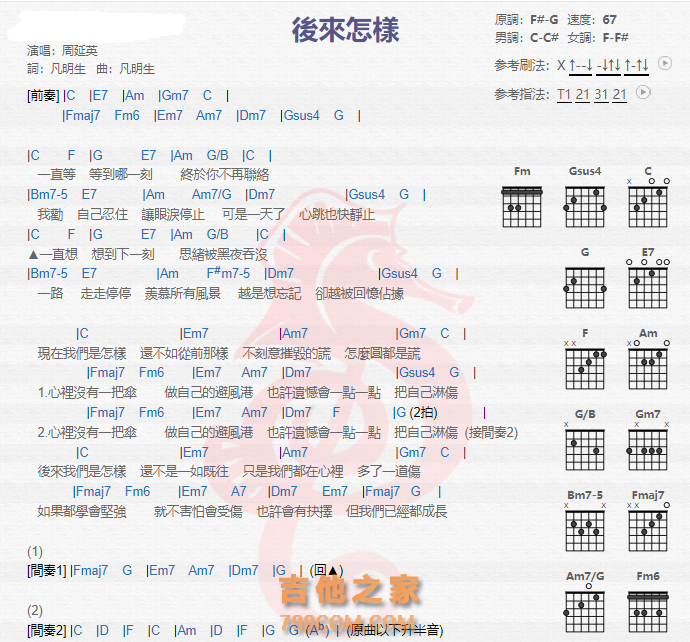 《后来怎样吉他谱》_周延英_吉他图片谱2张 图1