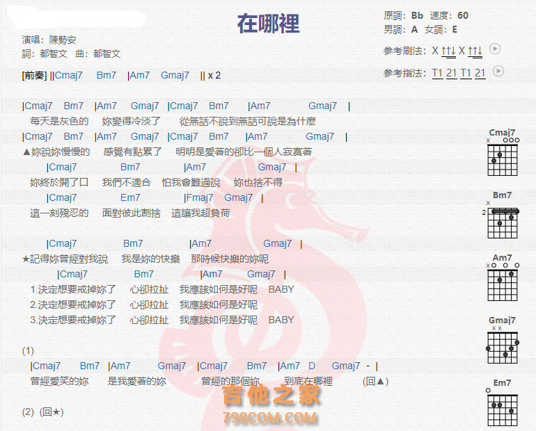 《在哪里吉他谱》_陈势安_吉他图片谱2张 图1