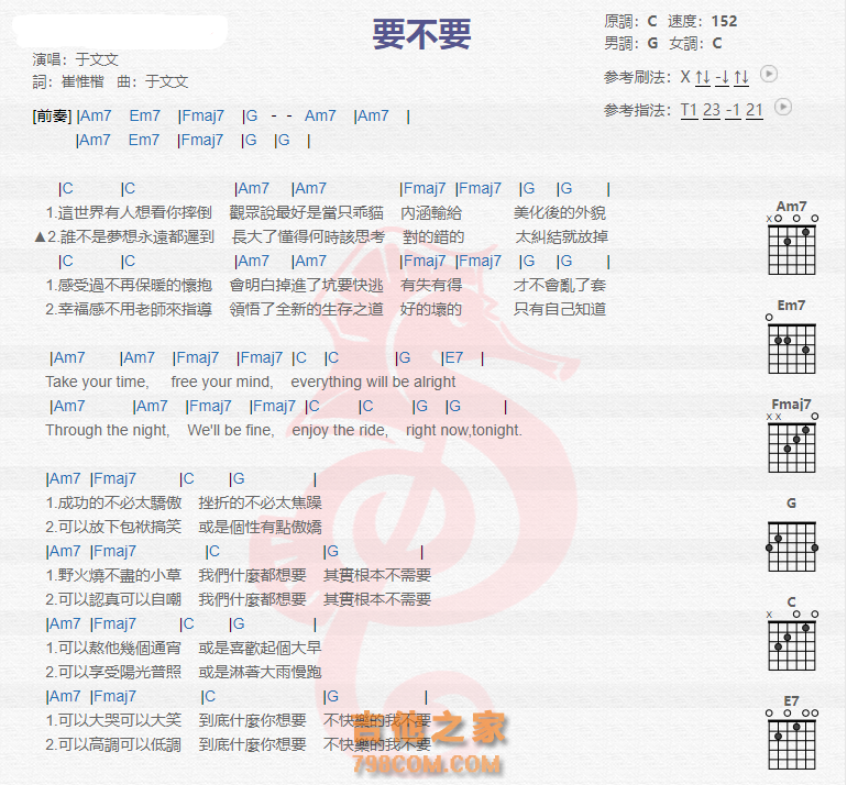 《要不要吉他谱》_于文文_吉他图片谱2张 图1