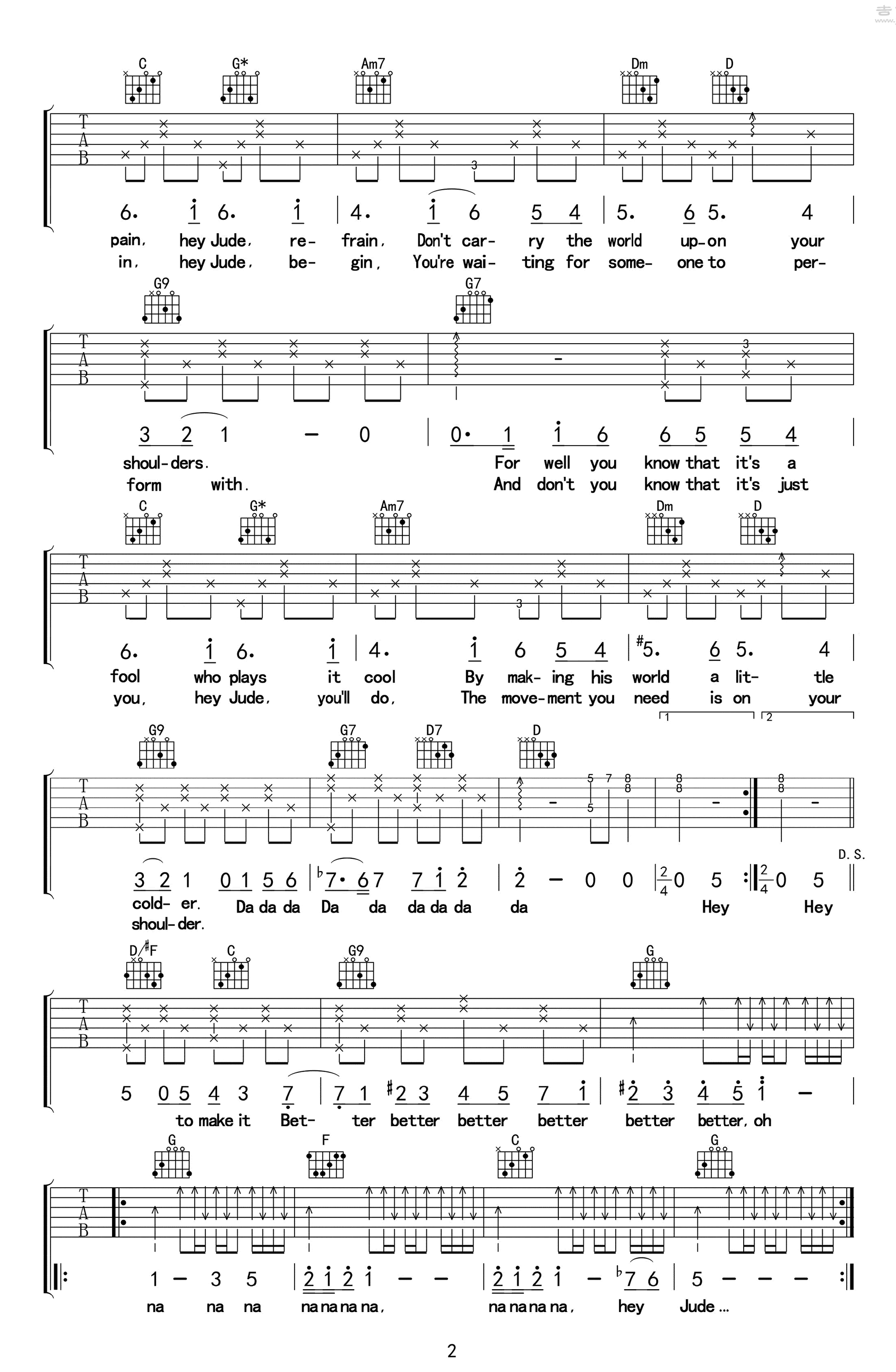 《Hey Jude吉他谱》_孙燕姿_吉他图片谱2张 图2