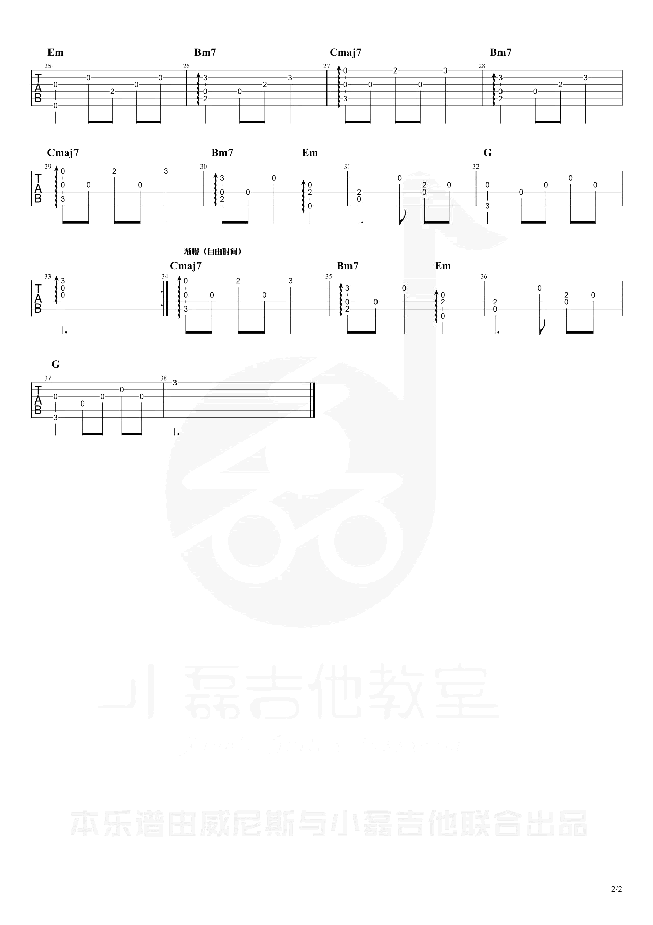 《萱草花指弹谱吉他谱》_张小斐_吉他图片谱2张 图2