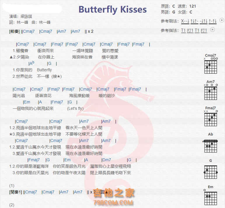 《butterfly吉他谱》_梁咏琪_吉他图片谱2张 图1