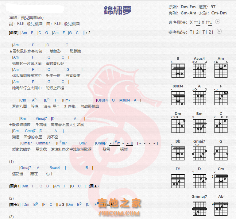 《锦绣梦吉他谱》_飞儿乐团_吉他图片谱2张 图1