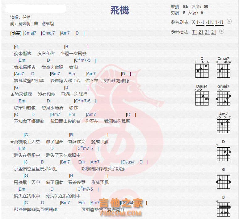 《飞机吉他谱》_任然_吉他图片谱2张 图1