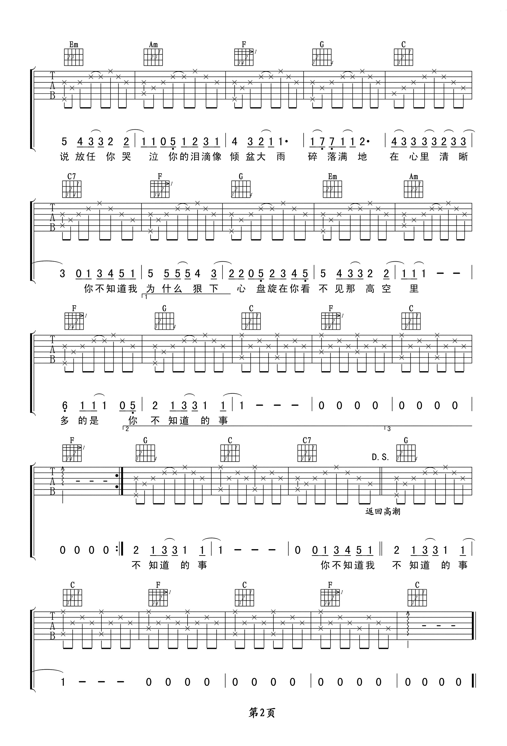 《你不知道的事吉他谱》_C调_C调_吉他图片谱2张 图2