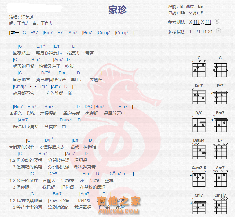 《家珍吉他谱》_江美琪_吉他图片谱2张 图1