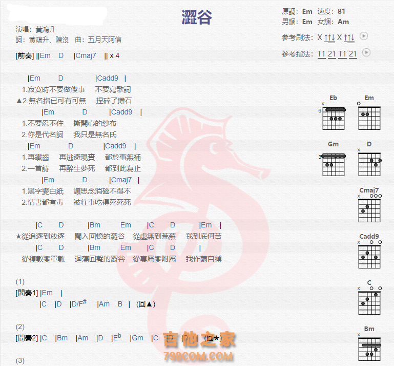 《涩谷吉他谱》_黄鸿升_吉他图片谱2张 图1