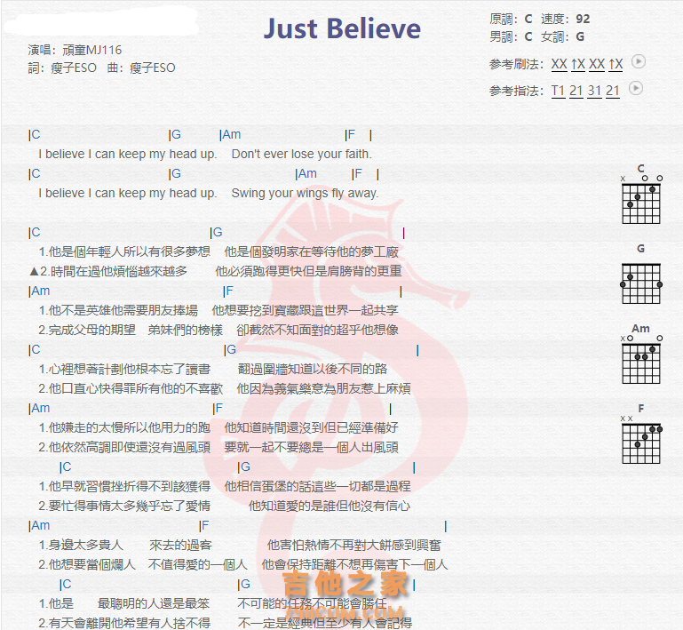 《just吉他谱》_顽童mj116_吉他图片谱2张 图1