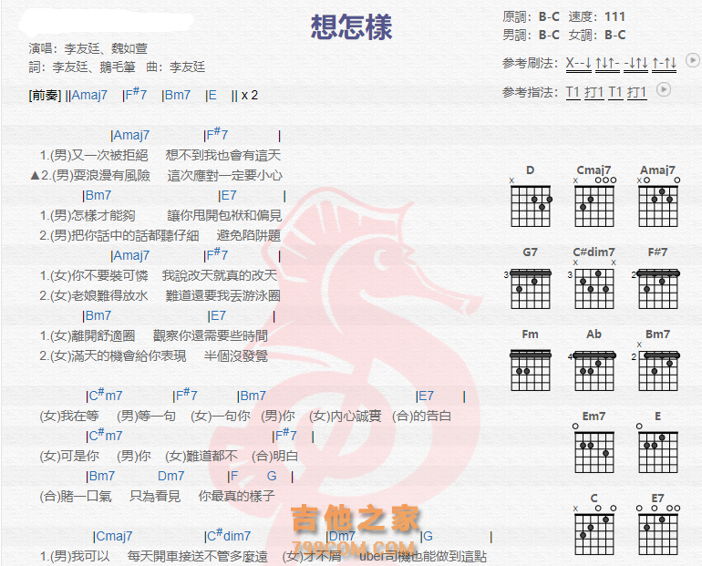 《想怎样吉他谱》_李友廷_吉他图片谱2张 图1