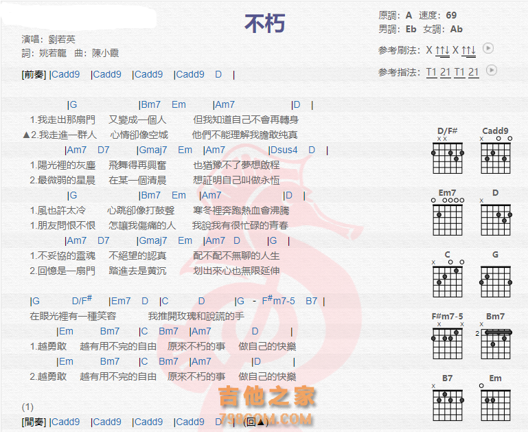 《不朽吉他谱》_刘若英_吉他图片谱2张 图1