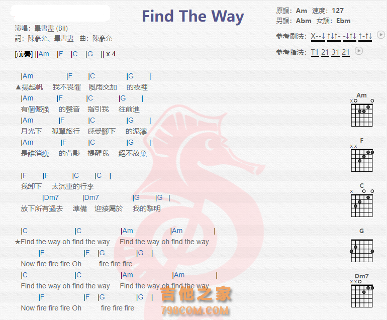 《Find吉他谱》_毕书尽_吉他图片谱2张 图1