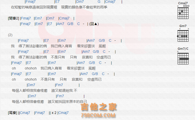 《无法诊断的病吉他谱》_张涵真_吉他图片谱2张 图2