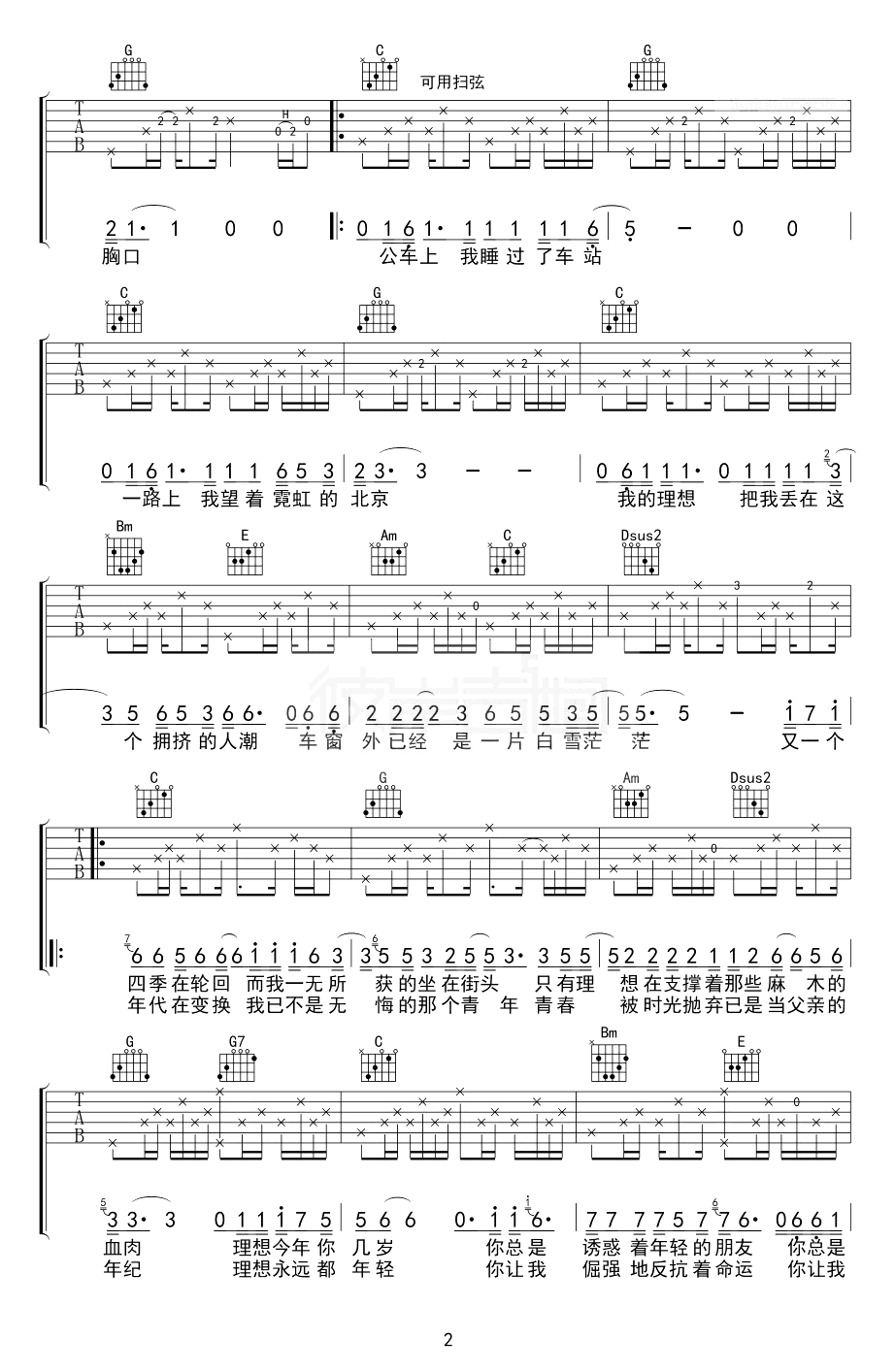 《理想吉他谱》_G调_G调_吉他图片谱3张 图2