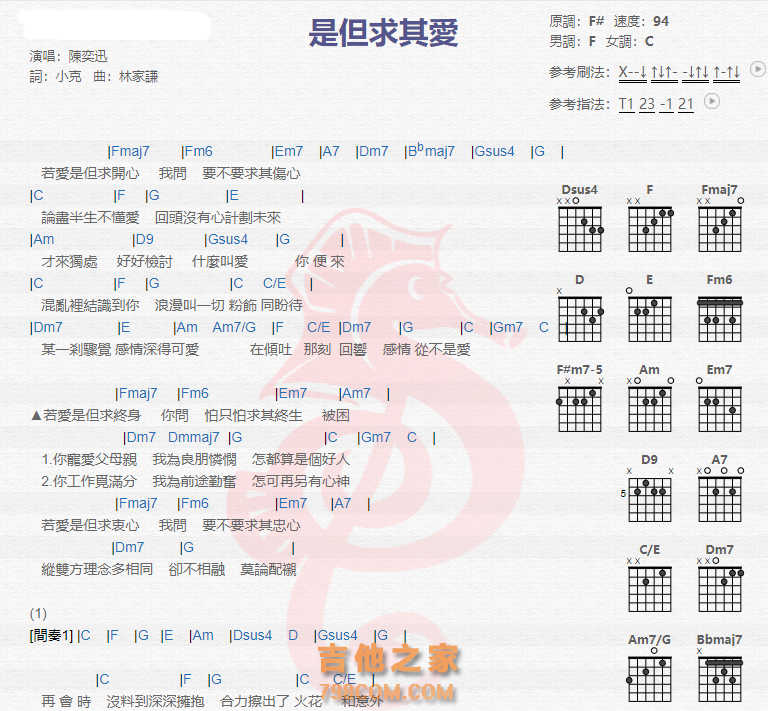 《是但求其爱吉他谱》_陈奕迅_吉他图片谱2张 图1