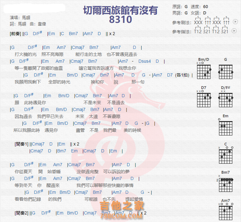 《切尔西旅馆有没有8310吉他谱》_马頔_吉他图片谱2张 图1