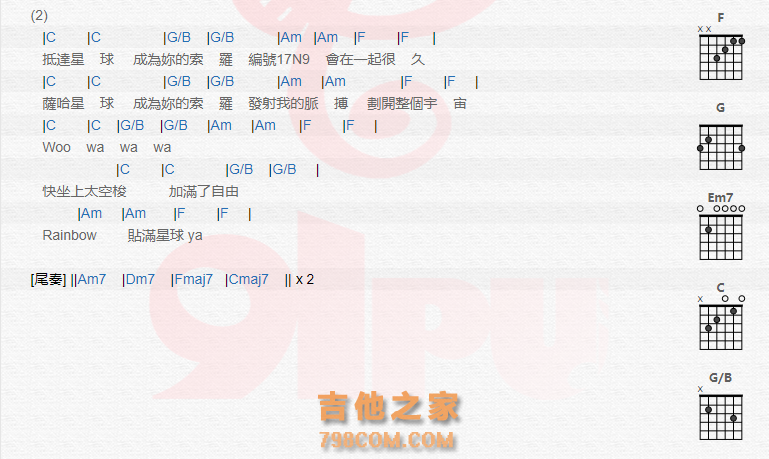 《萨哈星球吉他谱》_萧敬腾_吉他图片谱2张 图2