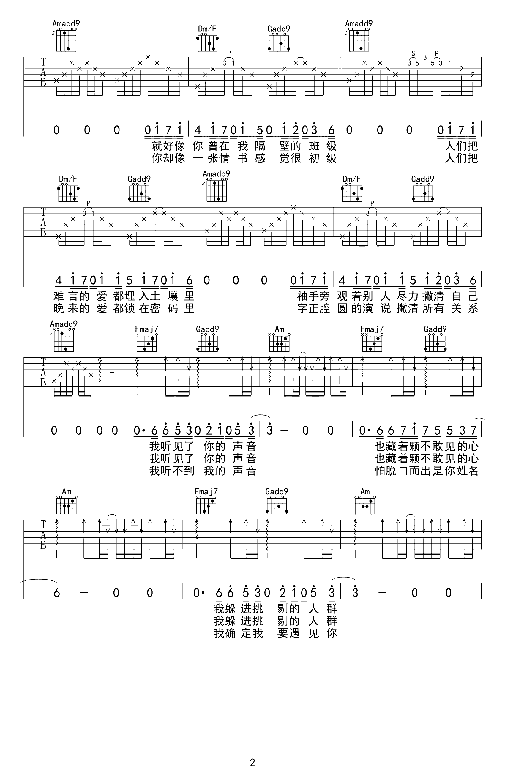 《我好像在哪见过你吉他谱》_C调_C调_吉他图片谱3张 图2