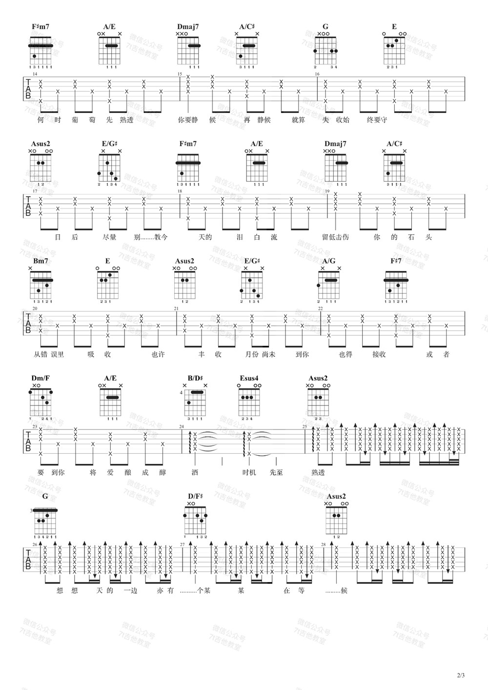 《葡萄成熟时吉他谱》_陈奕迅_B调_吉他图片谱3张 图2