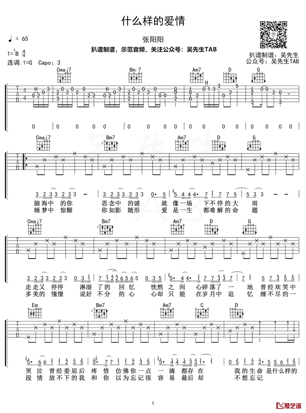 《什么样的爱情吉他谱》_张阳_B调_吉他图片谱3张 图1