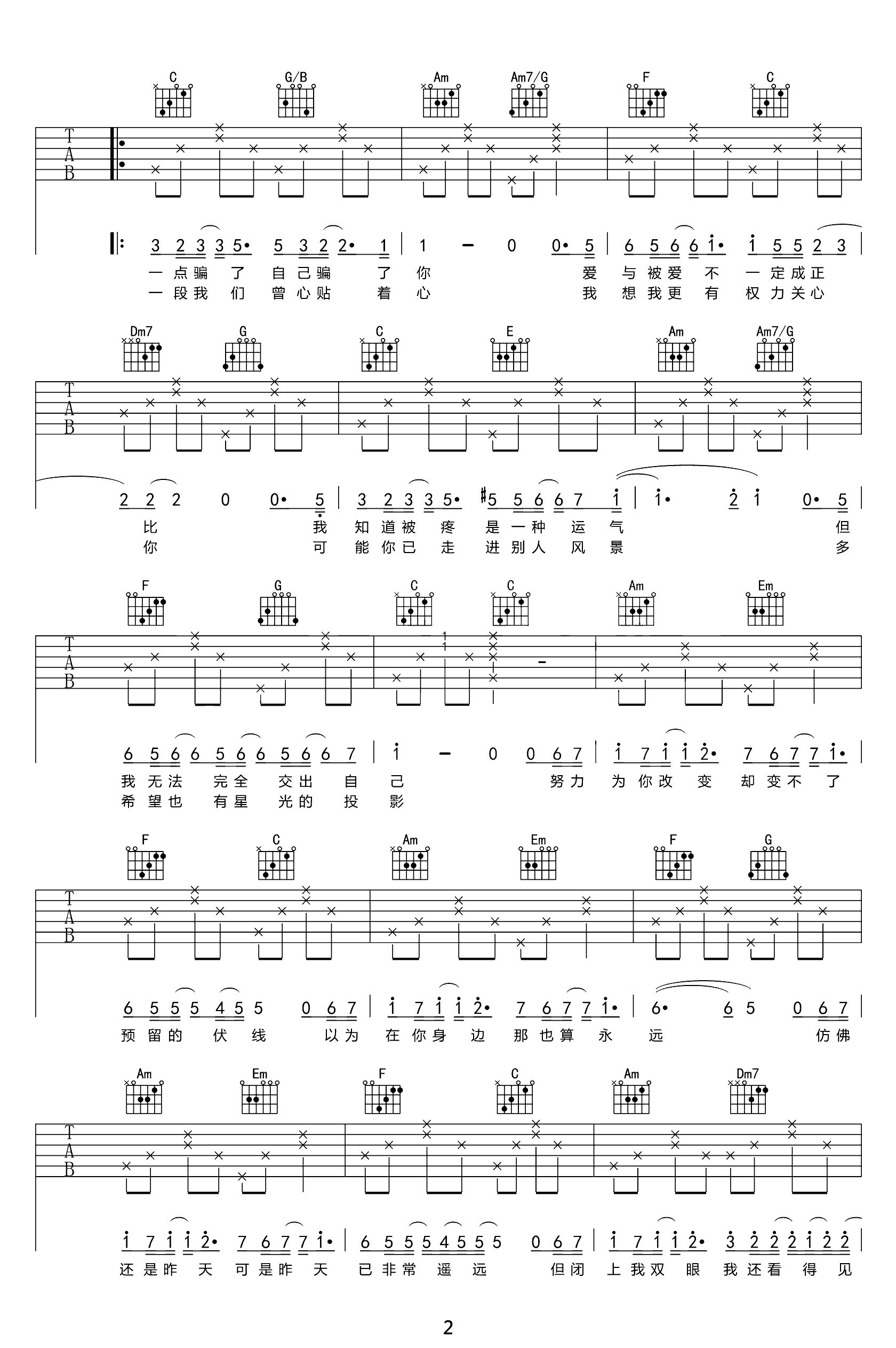《可惜不是你吉他谱》_C调_C调_吉他图片谱3张 图2