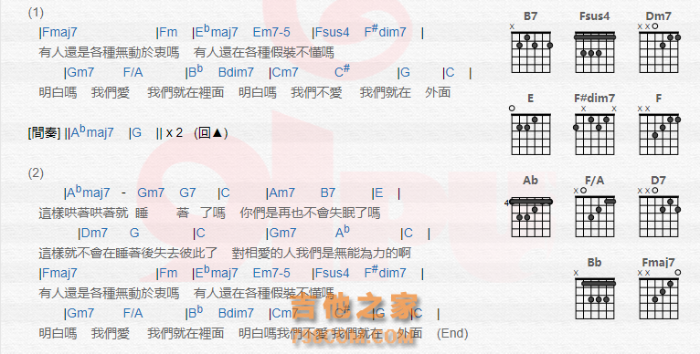 《想睡的恋人噢吉他谱》_杨丞琳_吉他图片谱2张 图2