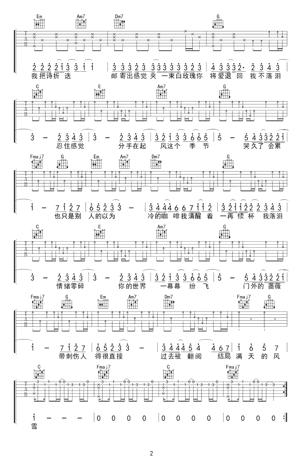 《我落泪情绪零碎吉他谱》_C调_C调_吉他图片谱2张 图2