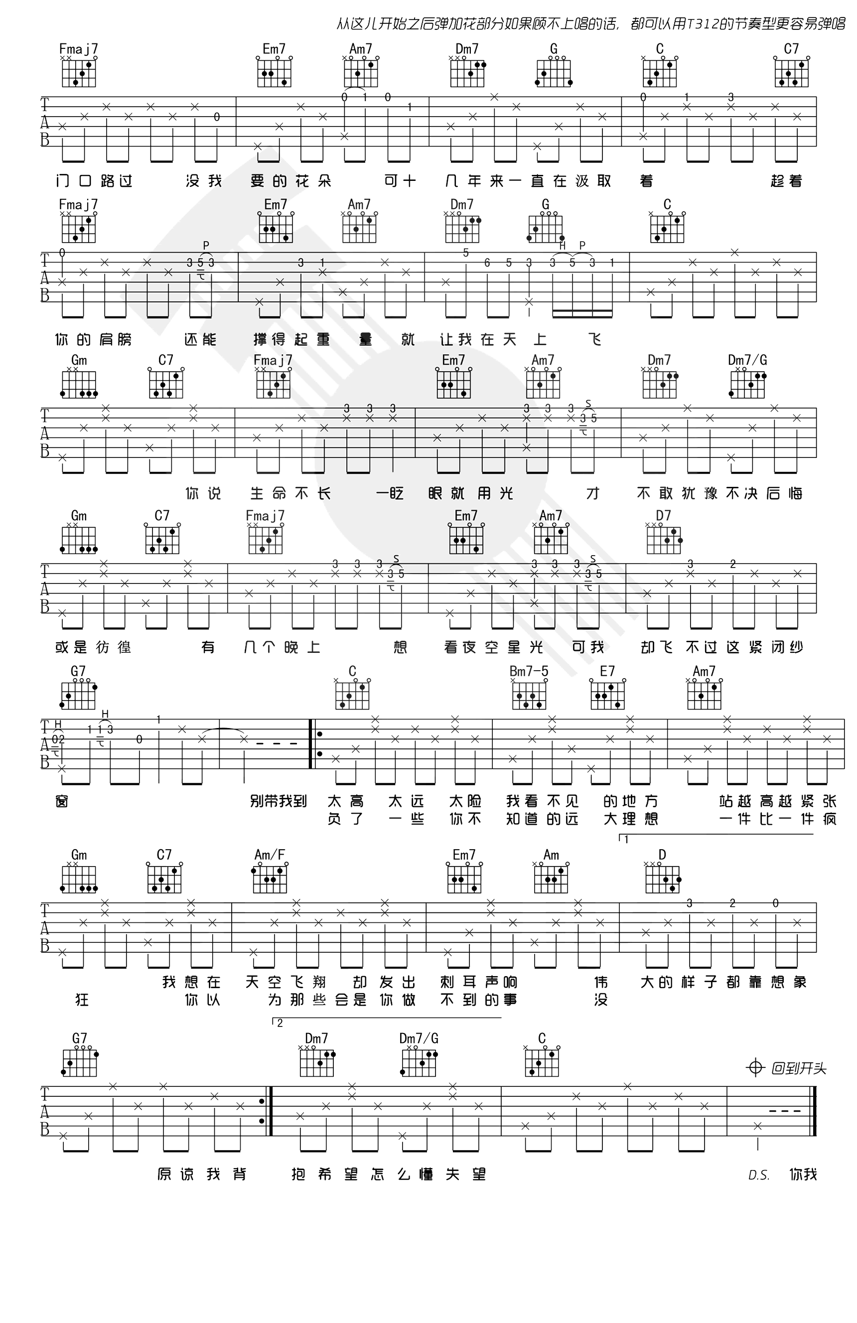 《蜜蜂吉他谱》_万玲琳/王贰浪_C调_吉他图片谱2张 图2