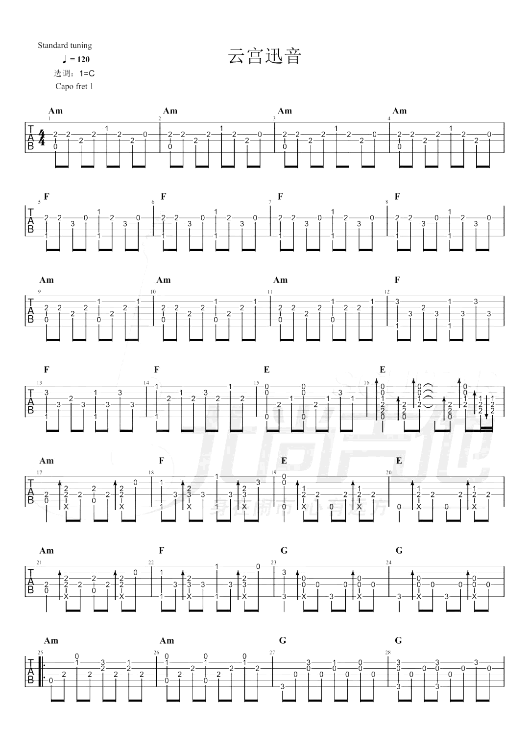 雲宮迅音指彈譜吉他譜西遊記序曲吉他圖片譜2張