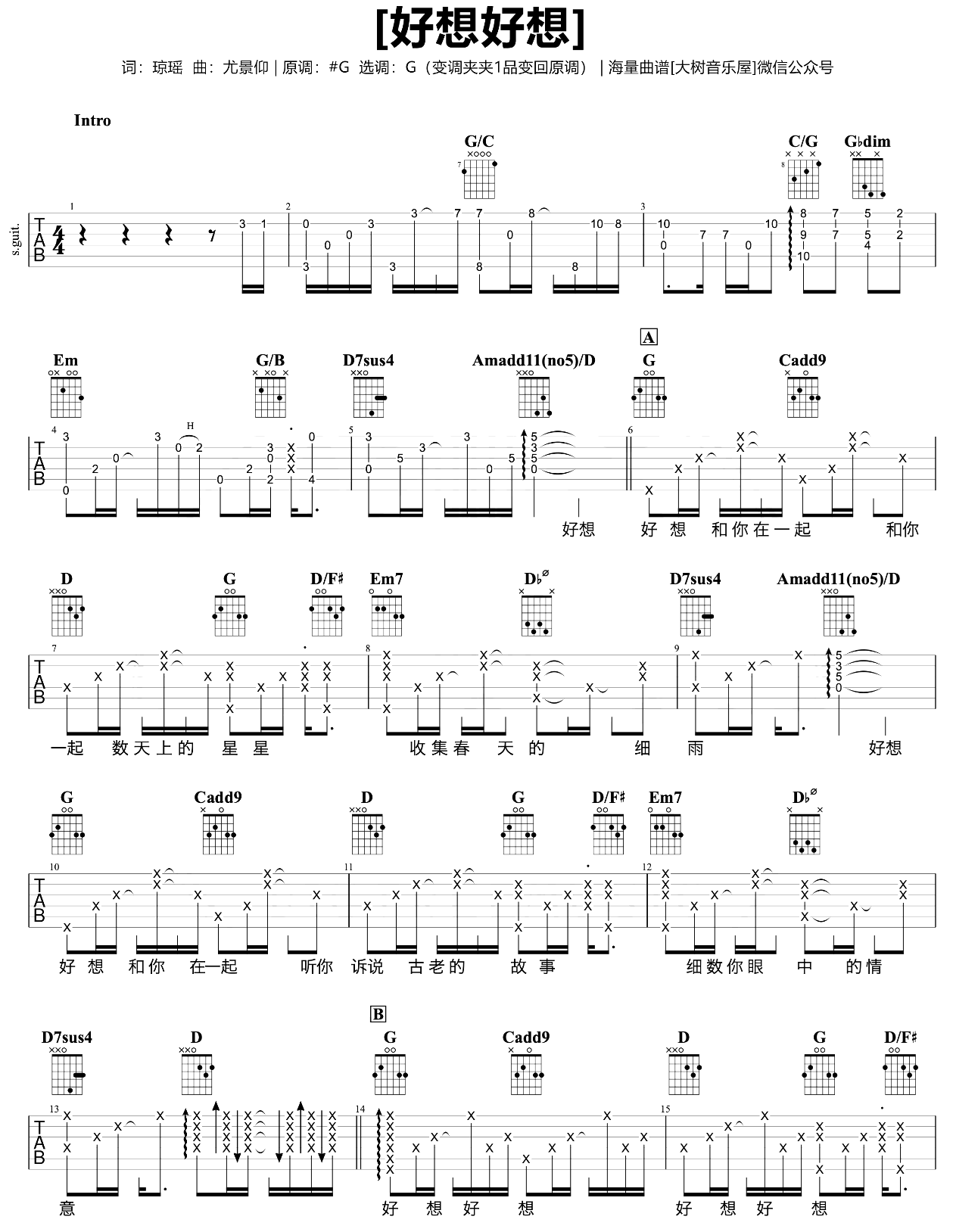 《好想好想吉他谱》_古巨基_吉他图片谱2张 图1