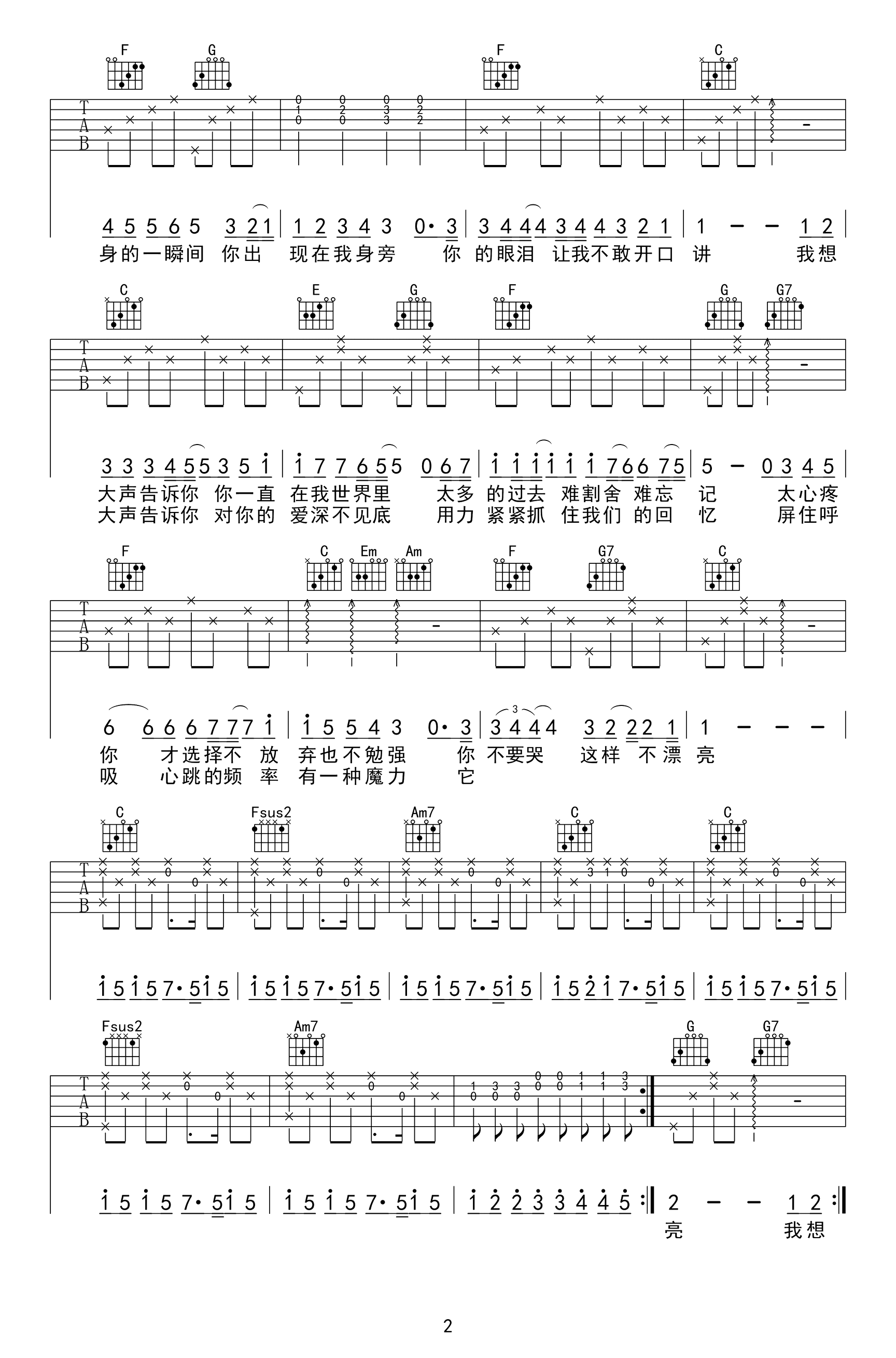 《我想大声告诉你吉他谱》_C调_C调_吉他图片谱3张 图2