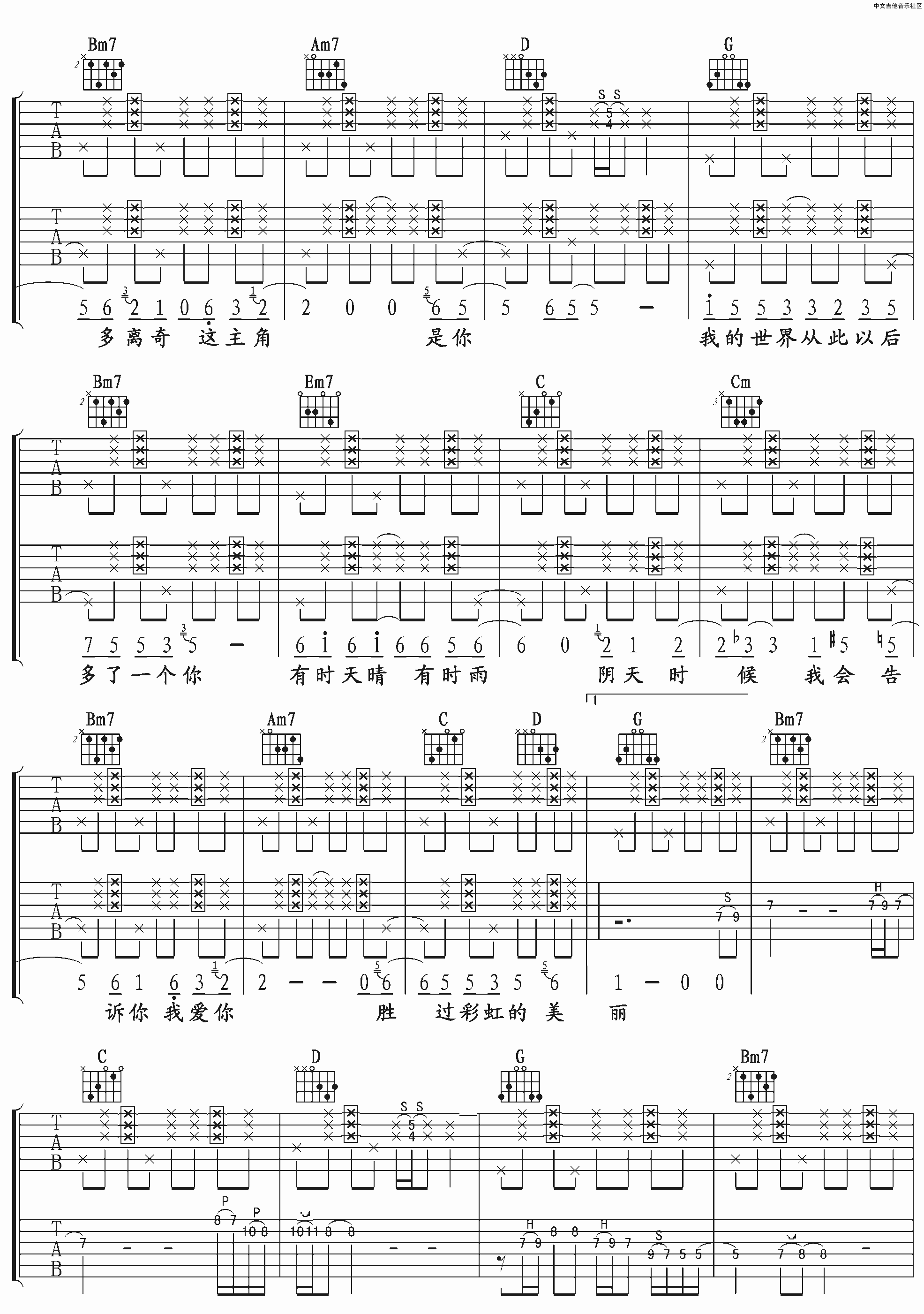 《彩虹吉他谱》_羽泉_G调_吉他图片谱4张 图3