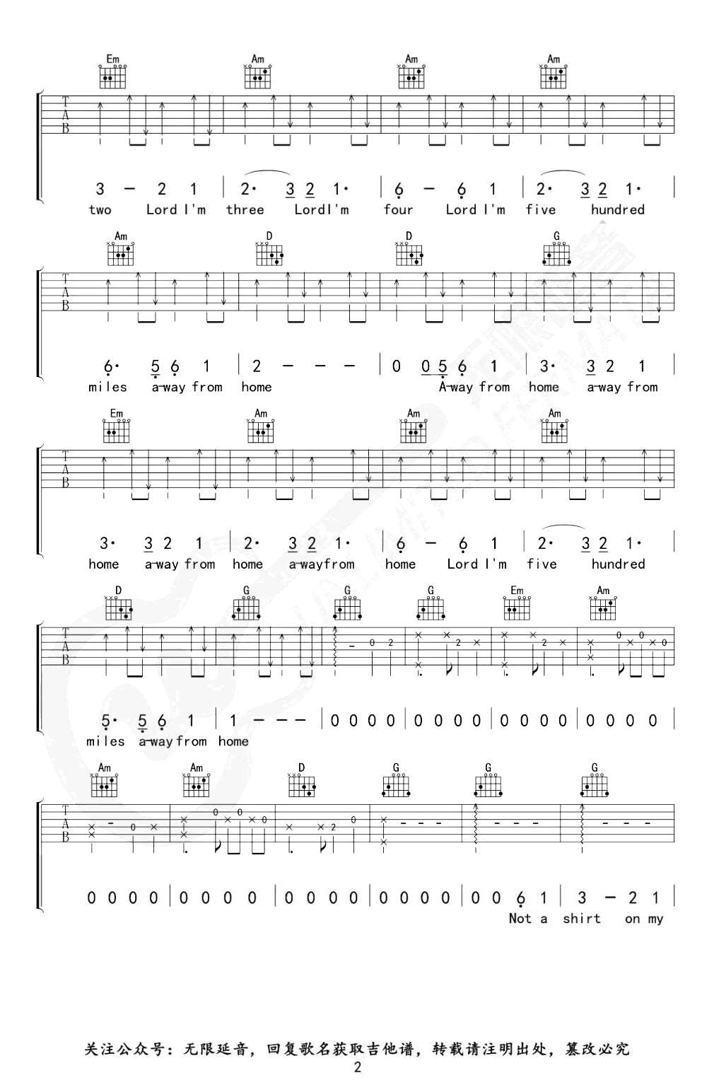 《500 Miles吉他谱》_G调弹唱谱_G调_吉他图片谱4张 图2