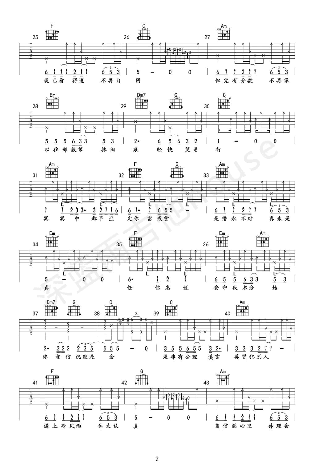 《沉默是金吉他谱》_张国荣_C调_吉他图片谱3张 图2