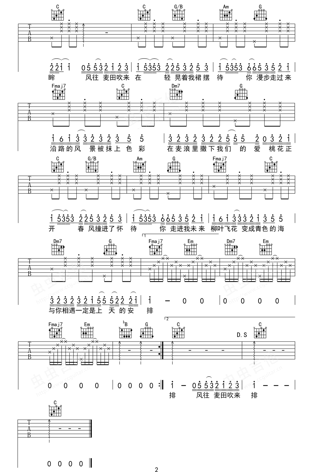 《麦浪吉他谱》_苡慧_简单版_C调_吉他图片谱3张 图3