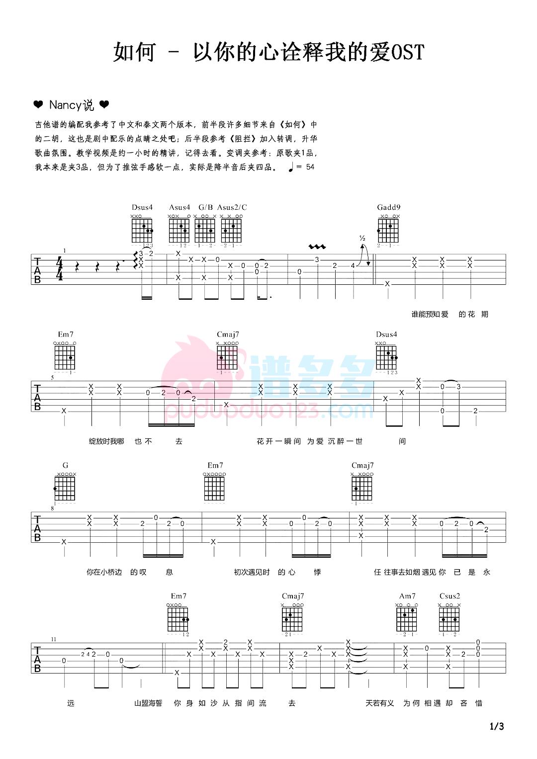 《如何吉他谱》__吉他图片谱3张 图1