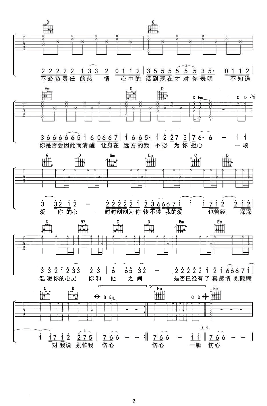 《別怕我傷心吉他譜》_張信哲_簡單版_c調_吉他圖片譜2張 圖2