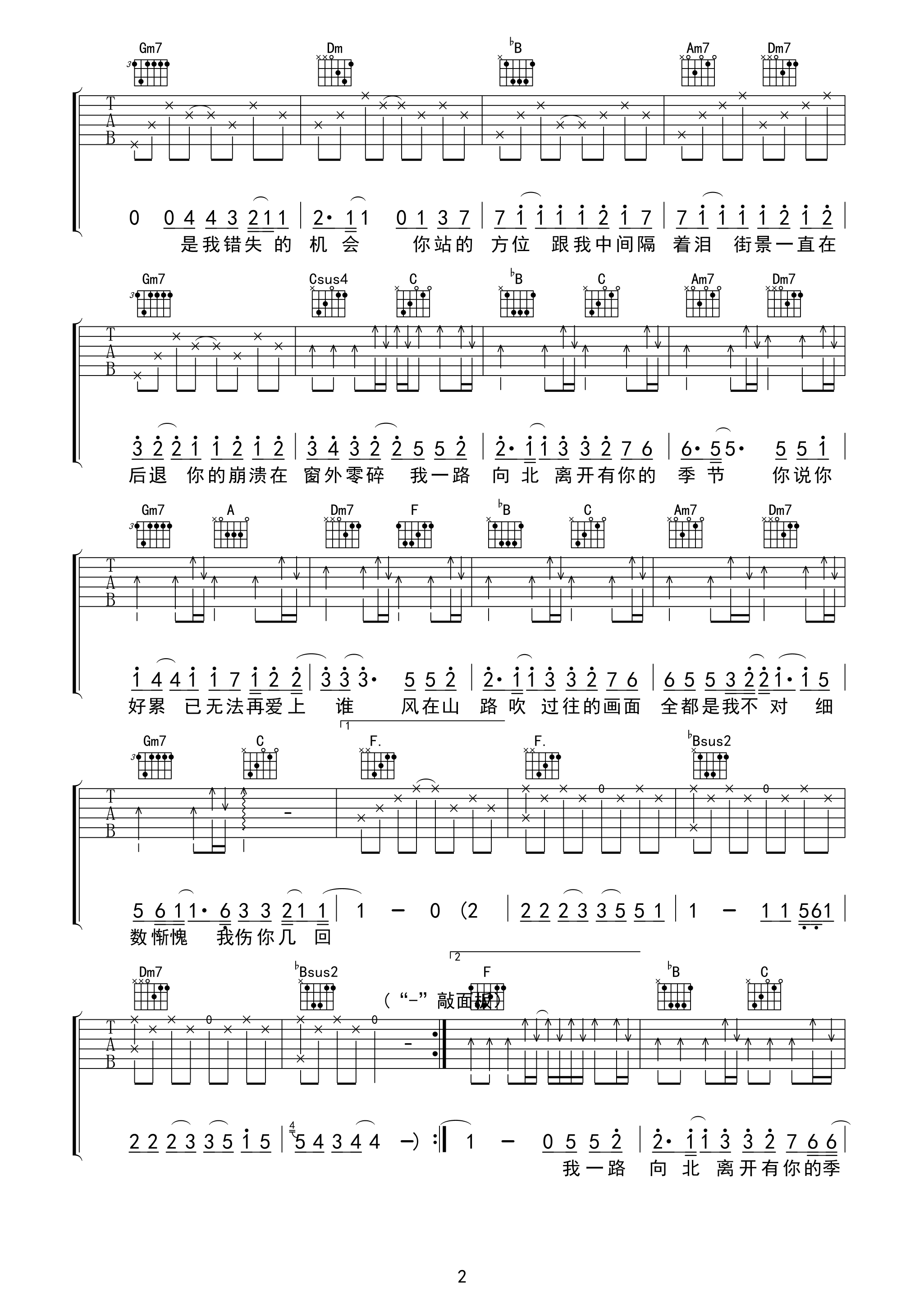 《一路向北吉他谱》_周杰伦_F调_吉他图片谱3张 图2
