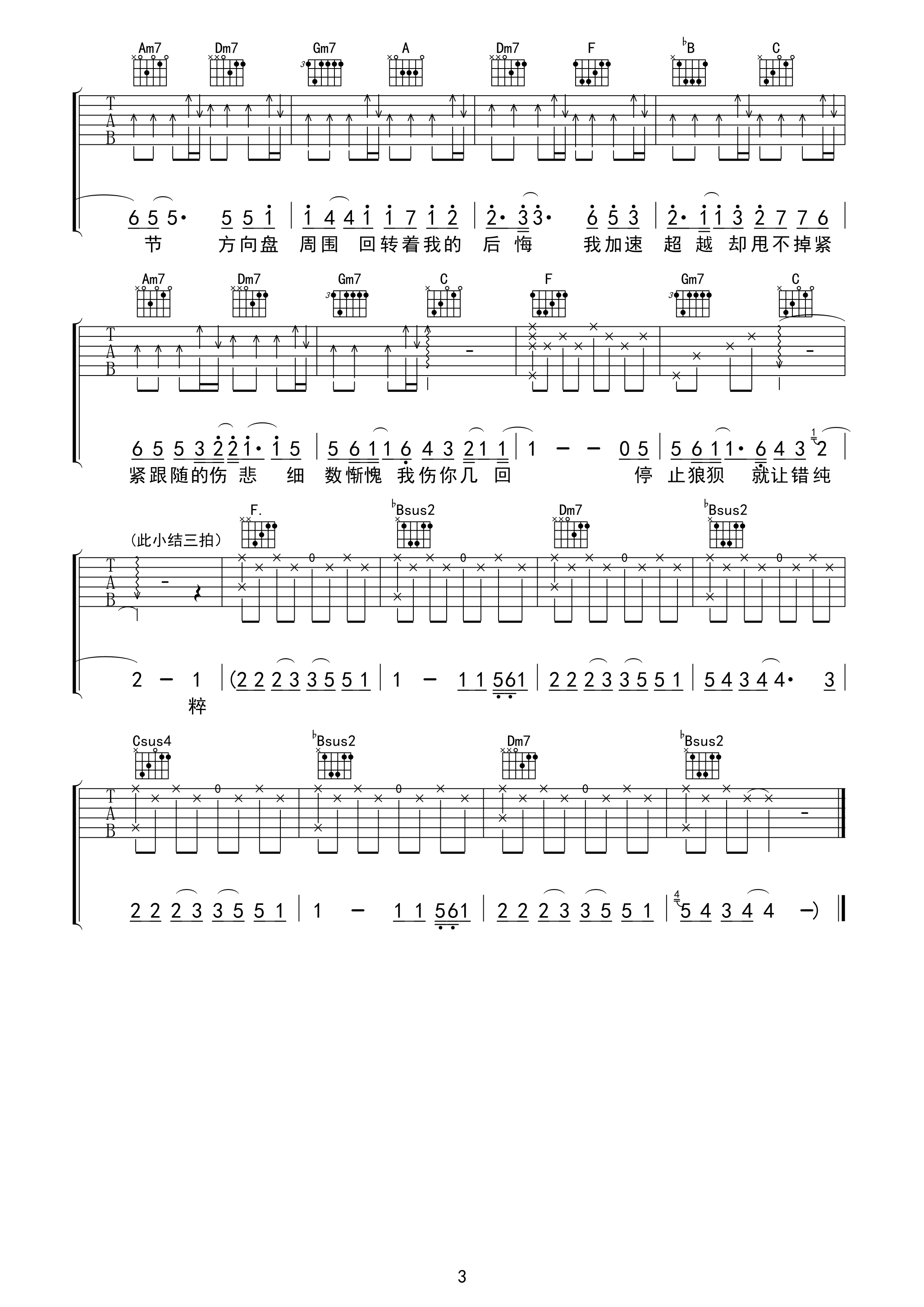 《一路向北吉他谱》_周杰伦_F调_吉他图片谱3张 图3