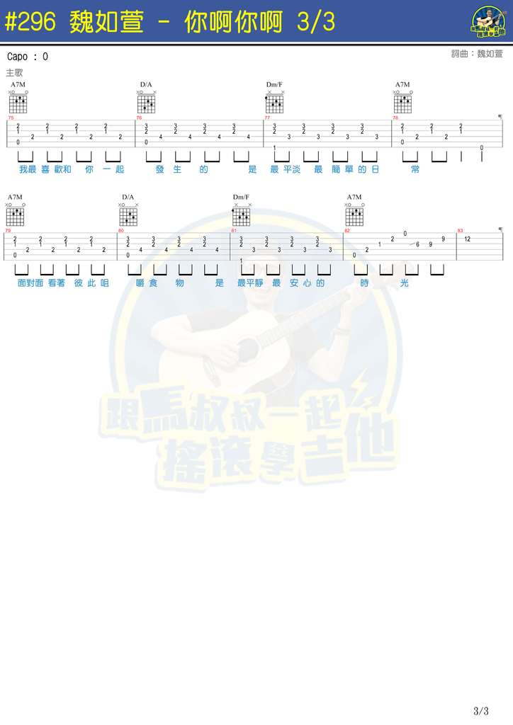 《你啊你啊吉他谱》_魏如萱_吉他图片谱4张 图4