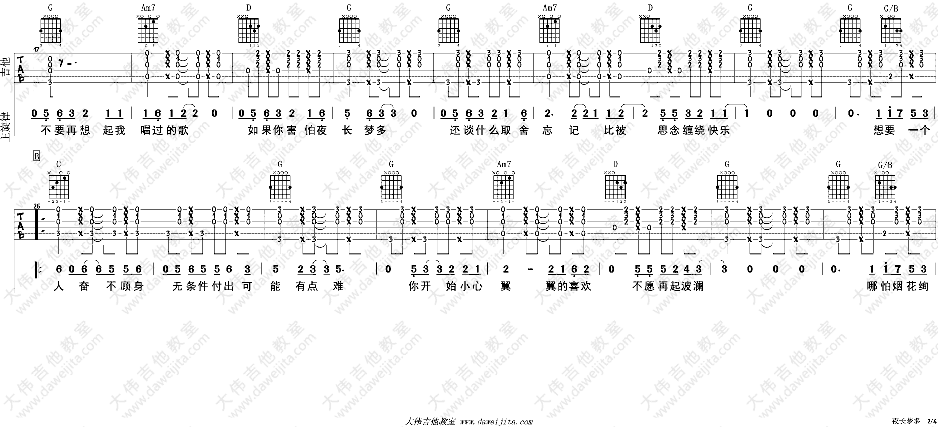 《夜长梦多 抖音版吉他谱》_李上安_吉他图片谱5张 图3