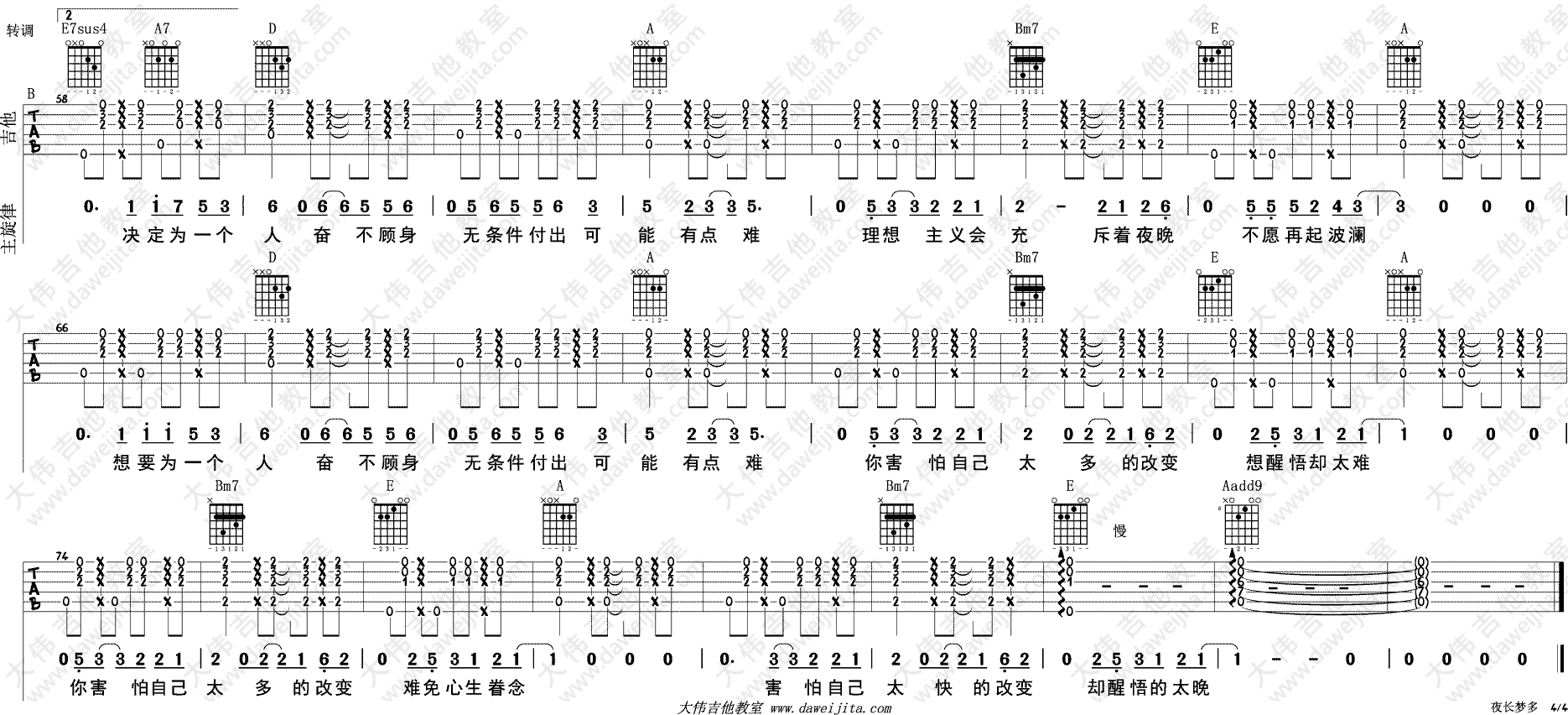 《夜长梦多 抖音版吉他谱》_李上安_吉他图片谱5张 图5