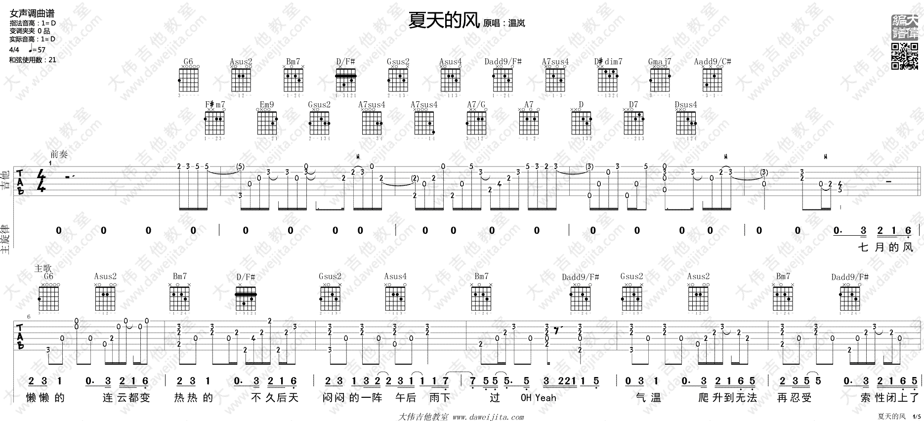 《夏天的风吉他谱》_温岚_吉他图片谱6张 图2